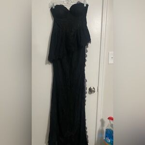 Fashion Nova Black Strapless Flutter Sleeve Gown